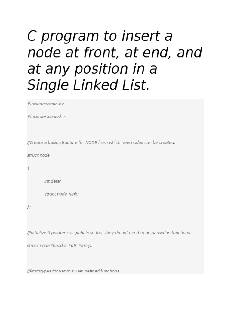C Program To Insert A Node at Front | PDF | Technology & Engineering