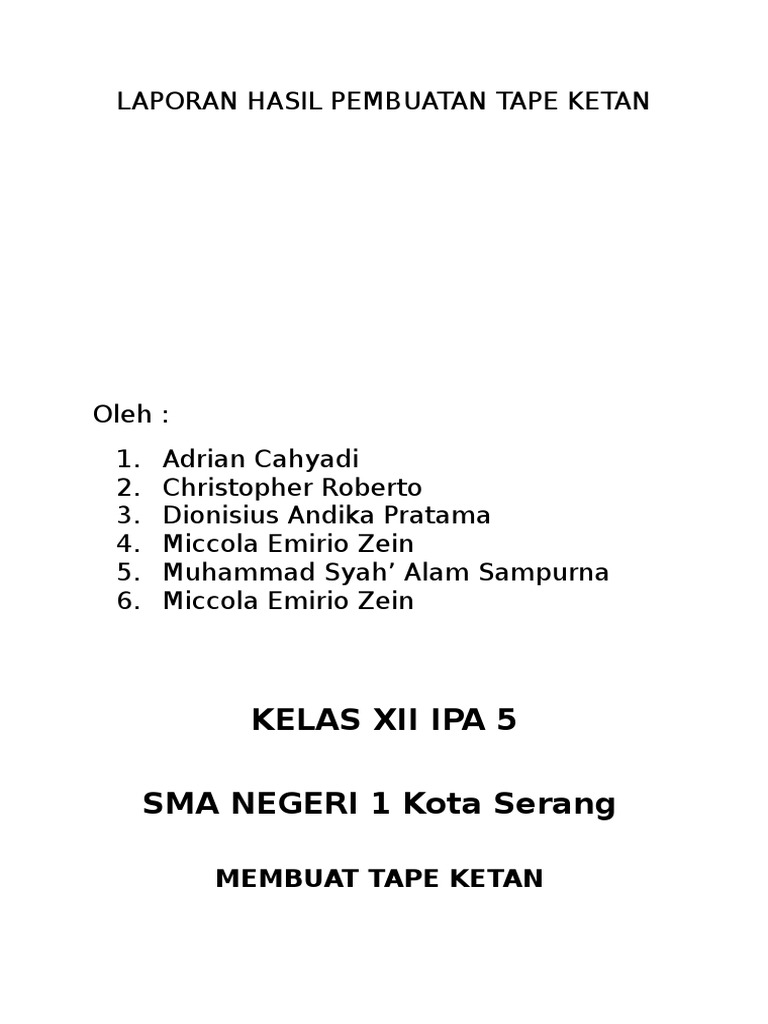 Laporan Hasil Pembuatan Tape Ketan PDF