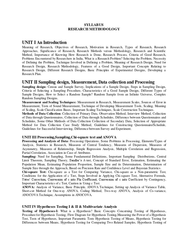 Research Methodology Syllabus Overview | PDF | Statistical Hypothesis ...