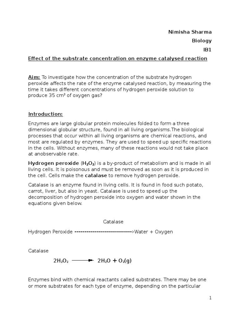 Substrate Concentration Effects on Catalase | PDF | Catalase ...