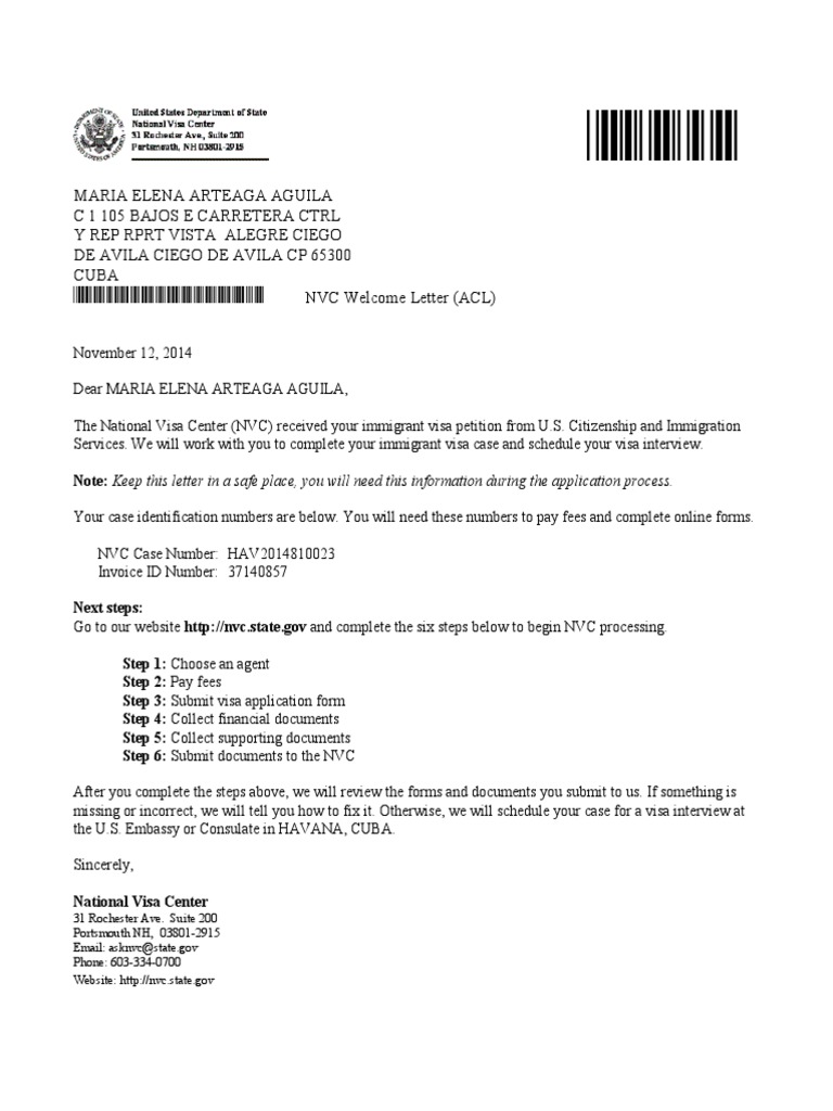 NVC Welcome Letter and Next Steps | PDF | Government And Personhood ...