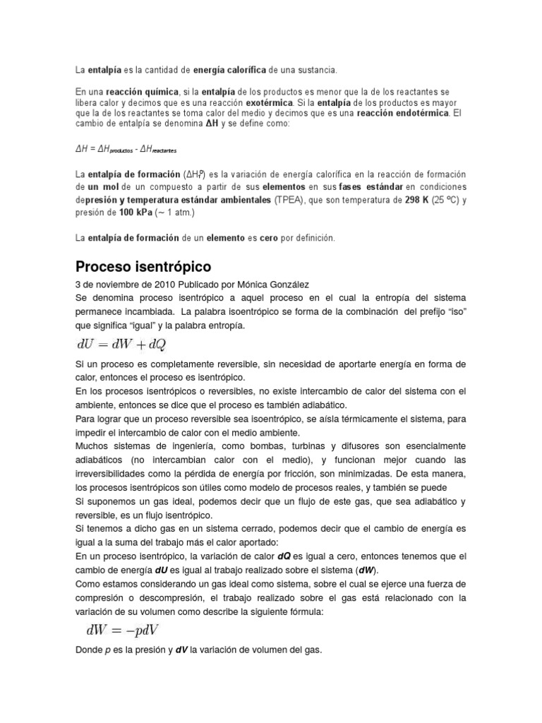 Entalpia y Proceso Isotropico.... Proceso Isobarico PDF Entalpía