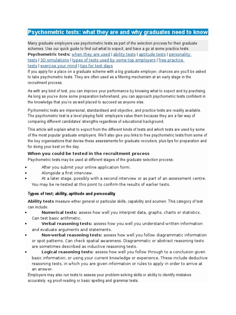 Psychometric Tests | PDF | Test (Assessment) | Reason