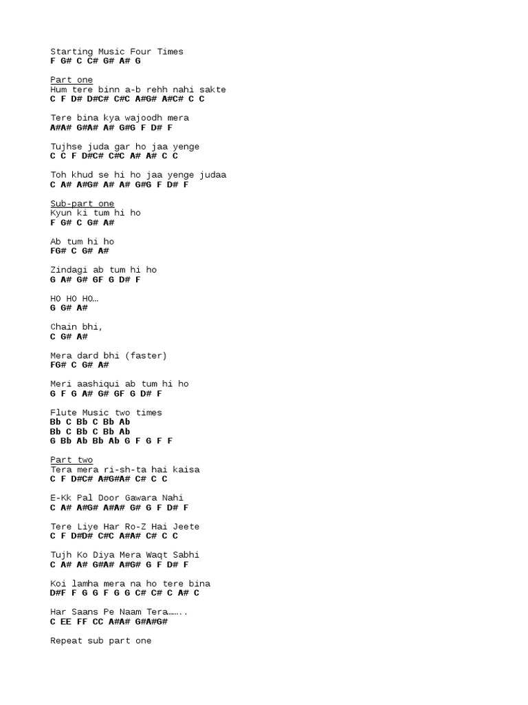 Tum hi ho piano notes with lyrics pdf