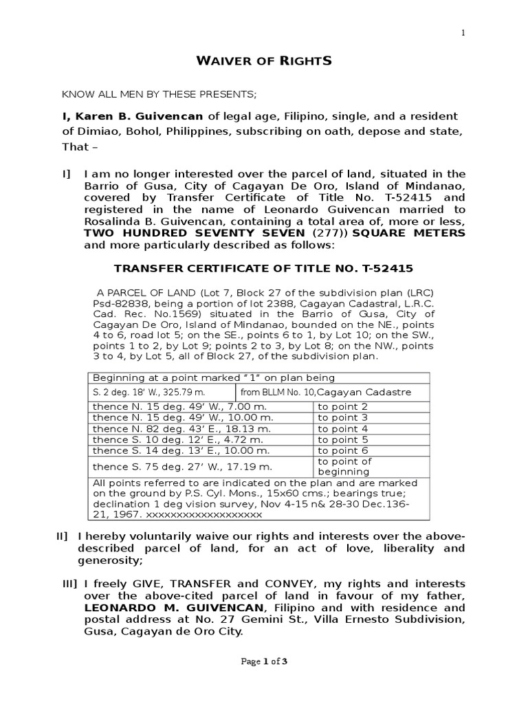Affidavit of Waiver of Rights | Justice | Crime & Violence