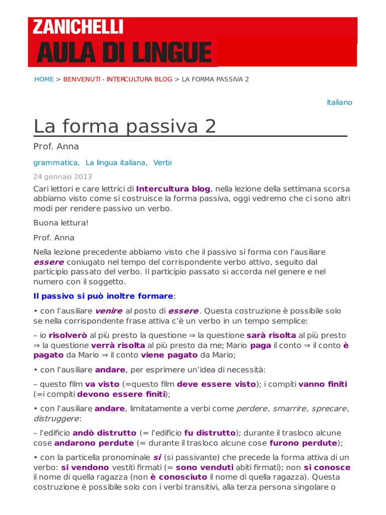 Coniugazione Del Verbo Sentire Forma Passiva