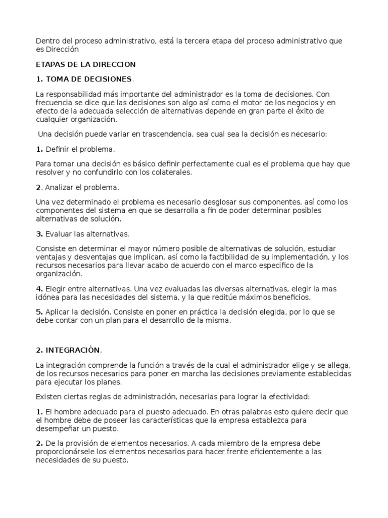 Etapas de La Dirección | PDF | Liderazgo | Toma de decisiones