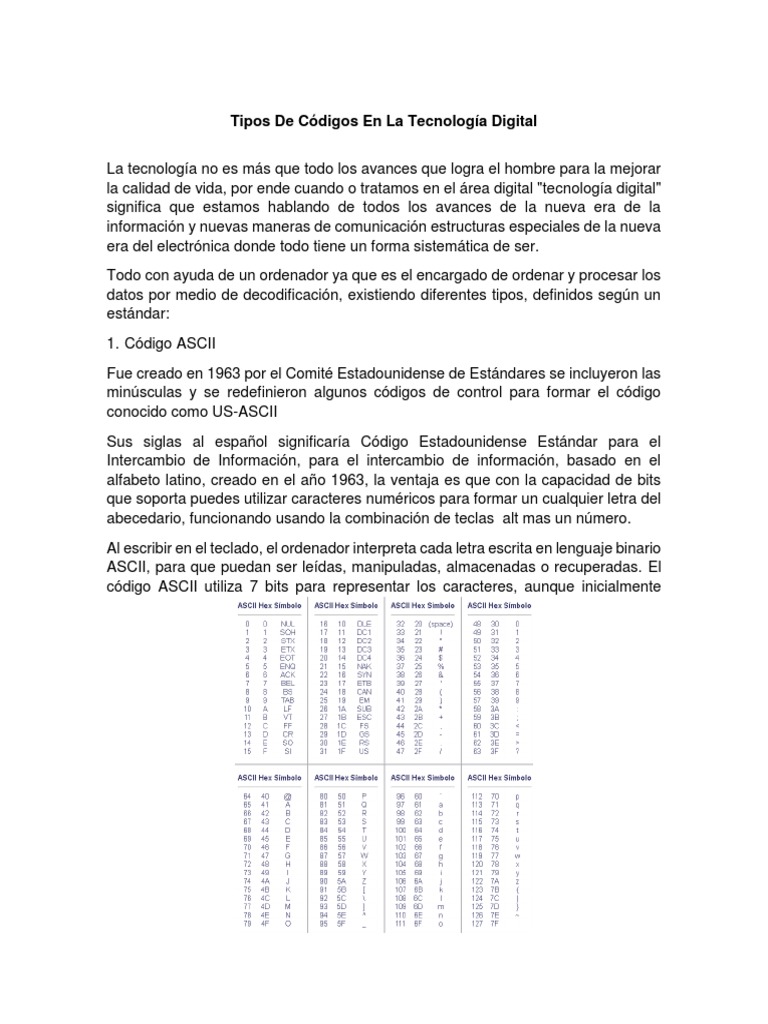 Tipos de Códigos en La Tecnología Digital | PDF | Decimal codificado en ...