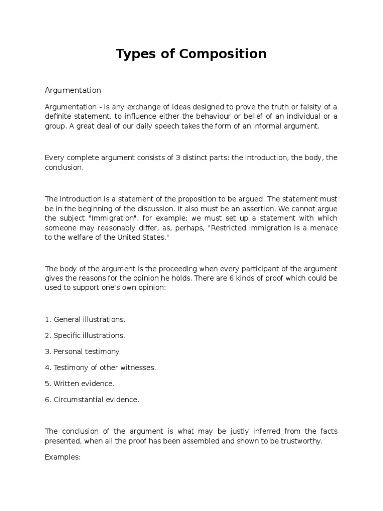 Types of Composition: Argumentation | PDF | Argument | Narration