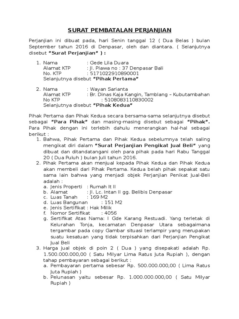 Surat Pembatalan Perjanjian 