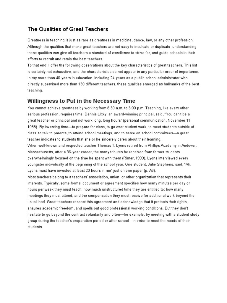 The Qualities of Great Teachers | PDF