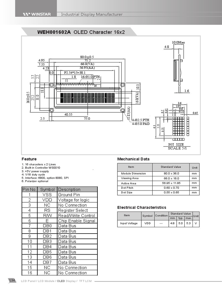 WEH001602A OLED Display Datasheet | PDF | Computers