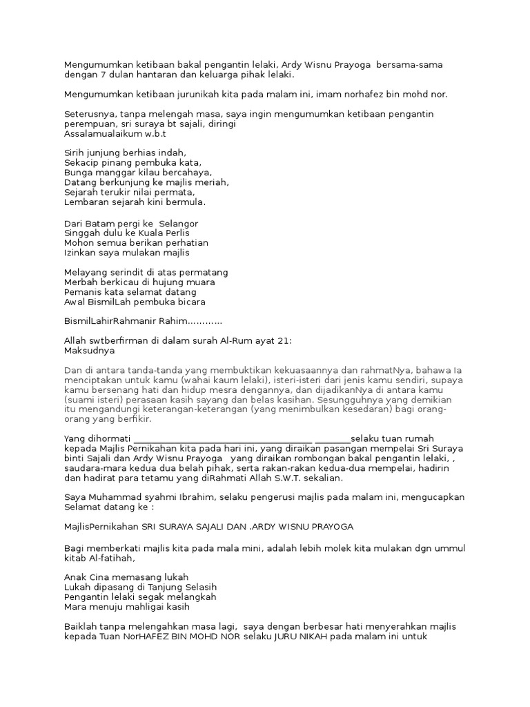 Skrip MC Majlis Akad Nikah | PDF