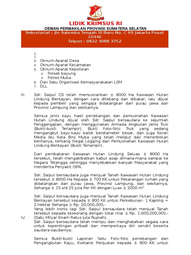 Lidik Krimsus Ri Sekretariat Jln Salemba Tengah Iii Baru No C 69 Jakarta Pusat 10440 Telpon 0822 4088 3752 Pdf