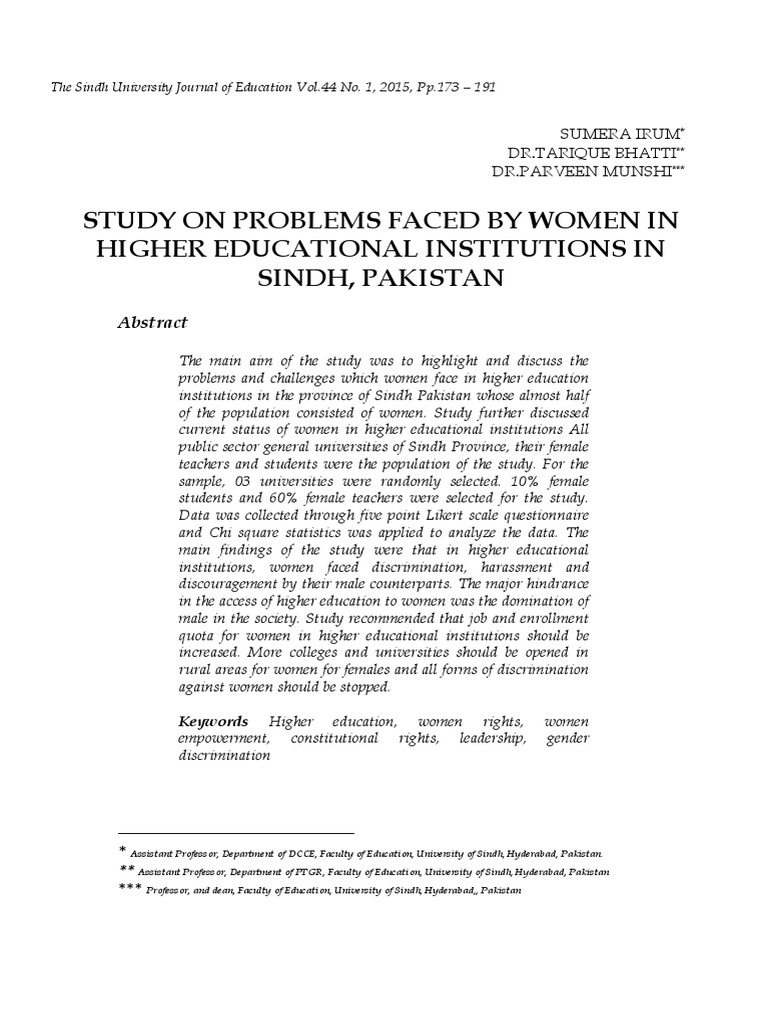 Challenges in Women's Higher Education in Sindh | PDF | Pakistan ...