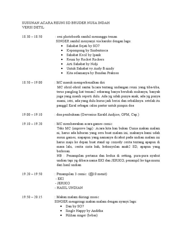 Susunan Acara Reuni Sd Bruder Nusa Indah