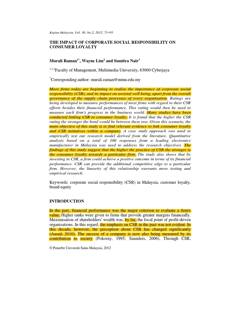 The Impact of CSR On Customer Loyalty | PDF | Corporate Social ...