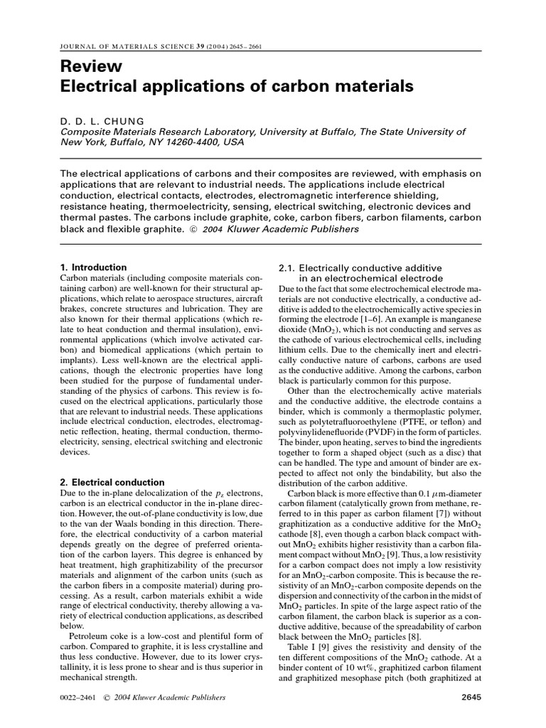 CHUNG Review Electrical Applications of Carbon Materials PDF | PDF ...