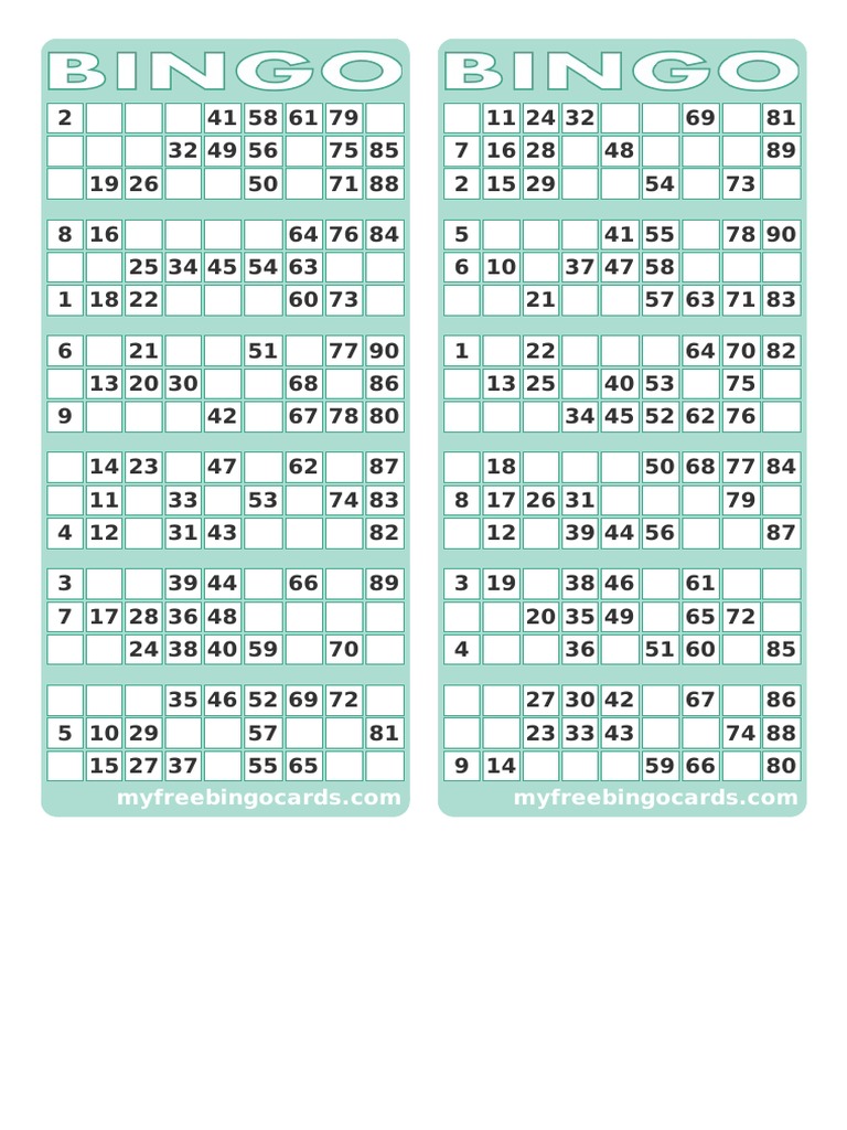 Bingo Cards Printable Free 1 90