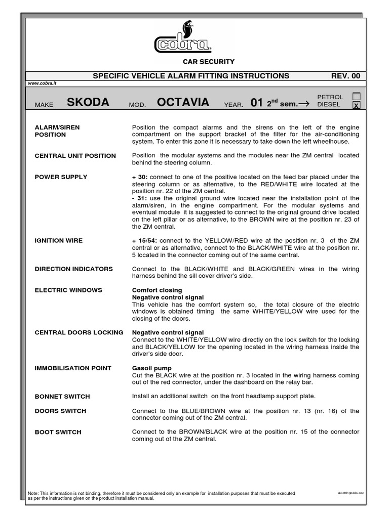 Skoda Octavia Alarm Installation PDF