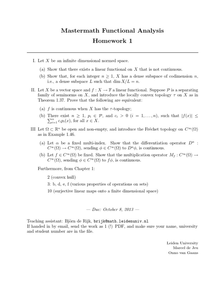 Functional Analysis Homework Assignment | PDF | Teaching Methods ...