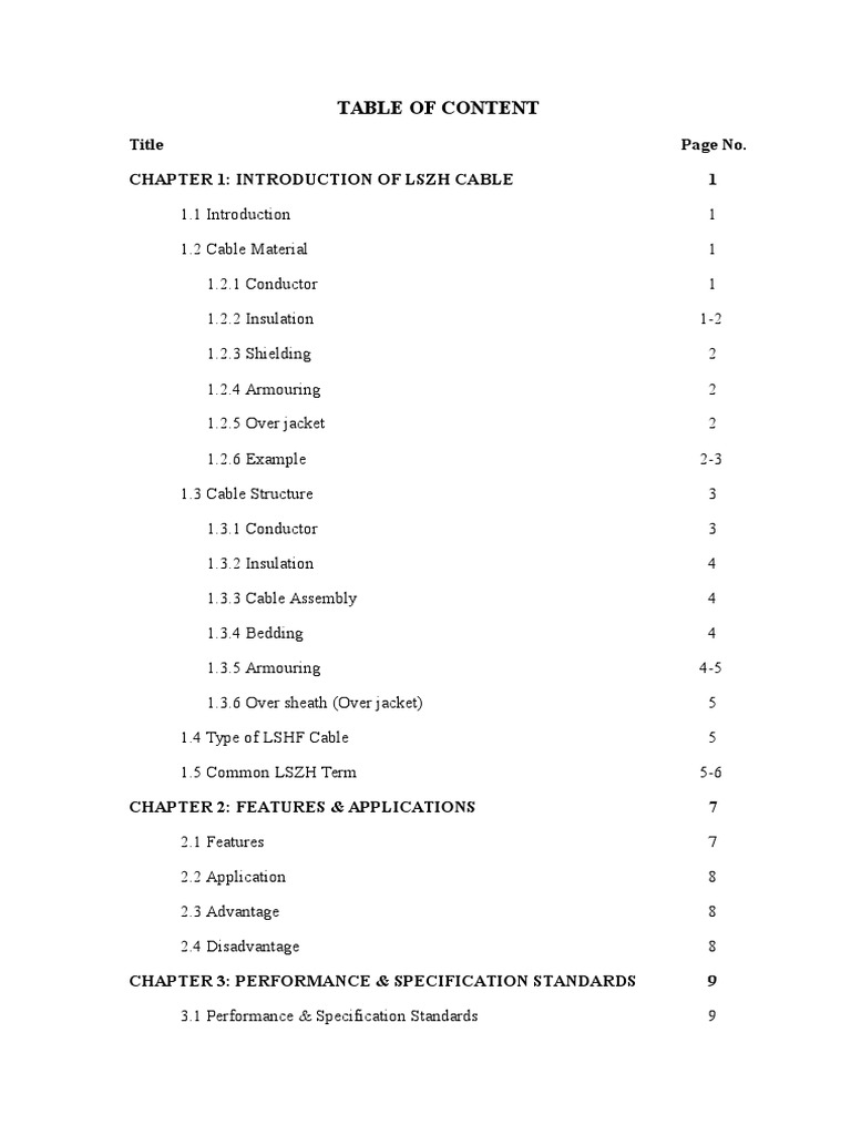 LSZH Cable Specifications Overview | PDF