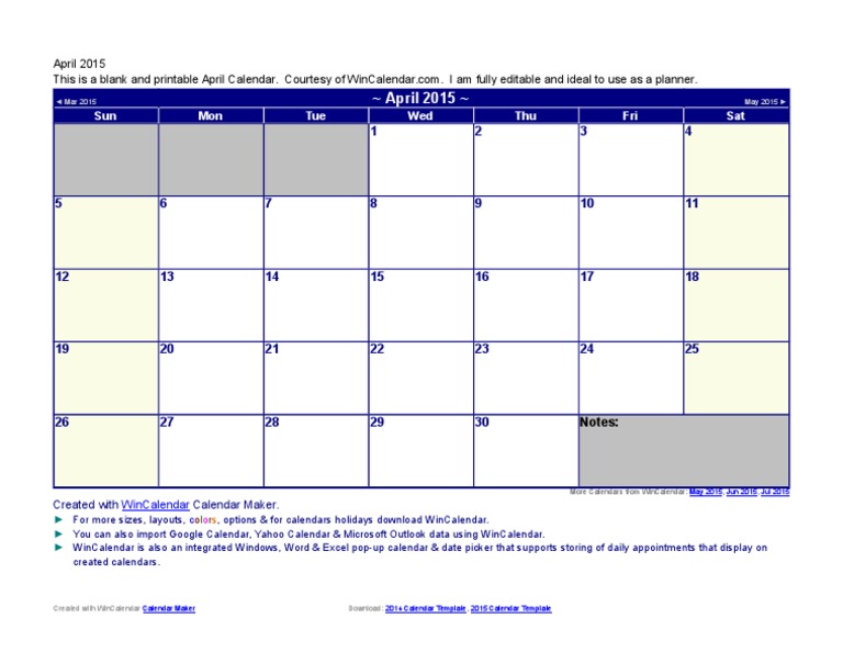 Editable April 2015 Planner | PDF | Application Software | Information ...