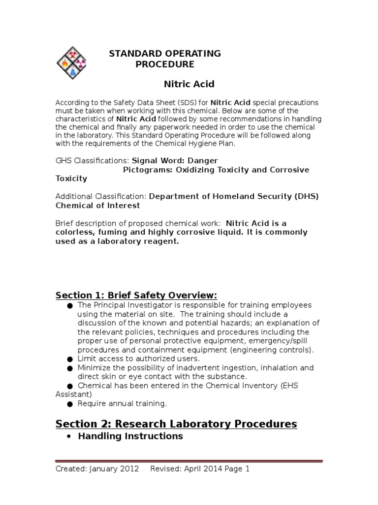Nitric Acid | PDF | Laboratories | Safety