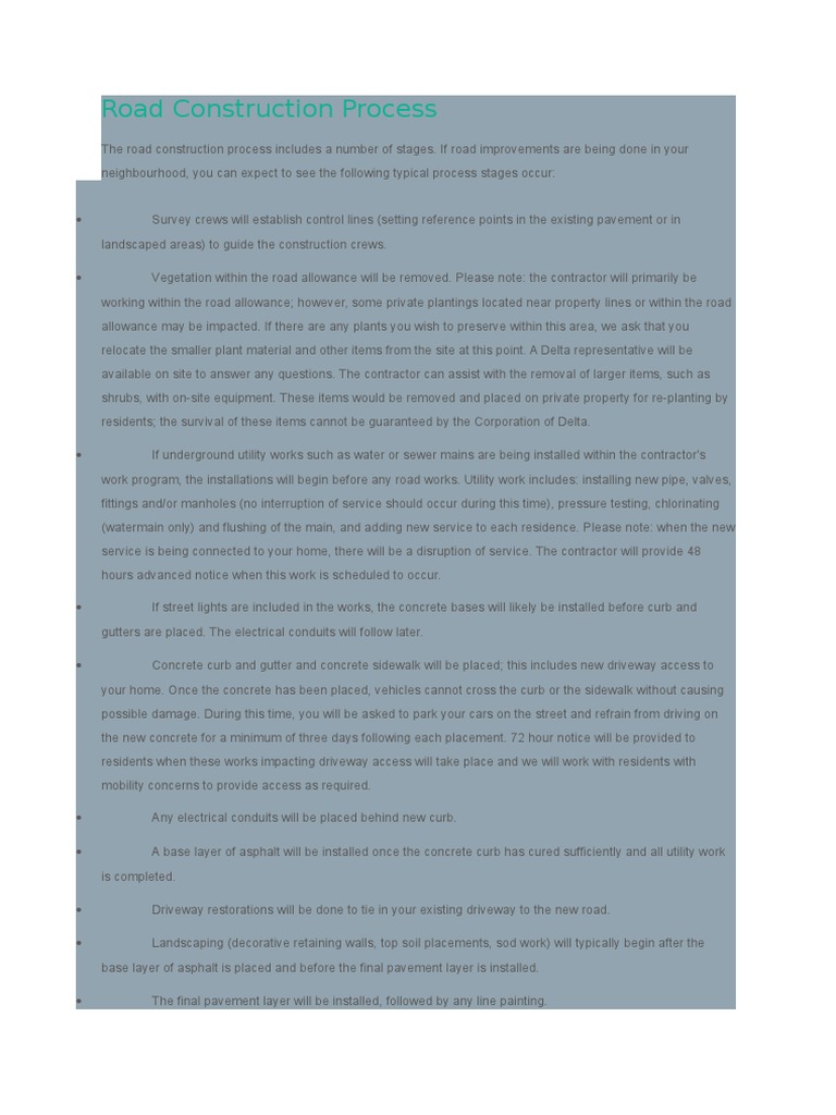Road Construction Process Overview Pdf