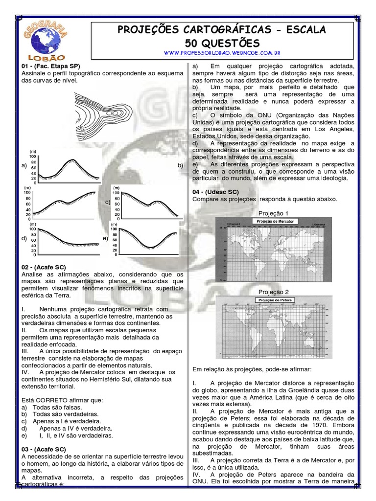 Questões sobre Projeções Cartográficas | PDF | Mapa | Geografia