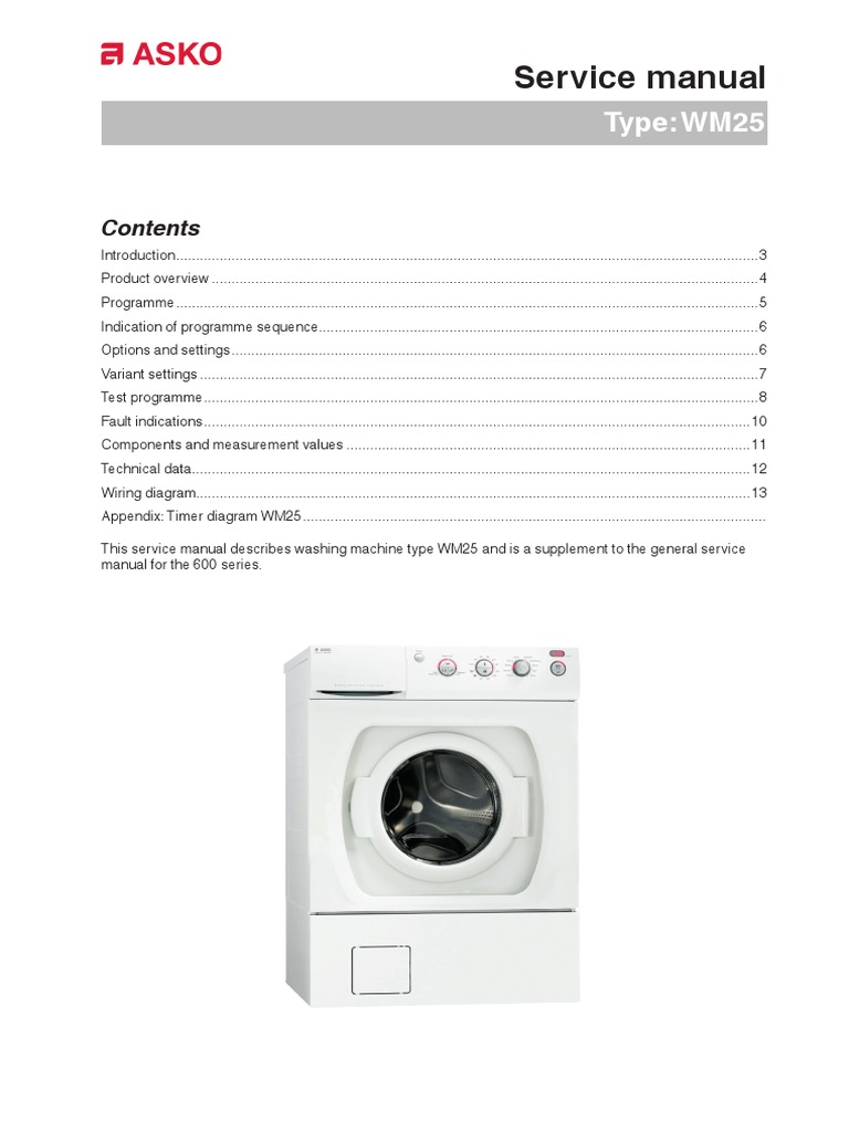 Asko Service Manual WM25 Washing Machine Electrical Resistance And Conductance Free 30day