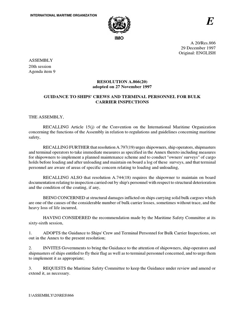 Imo Resolution A866 | PDF