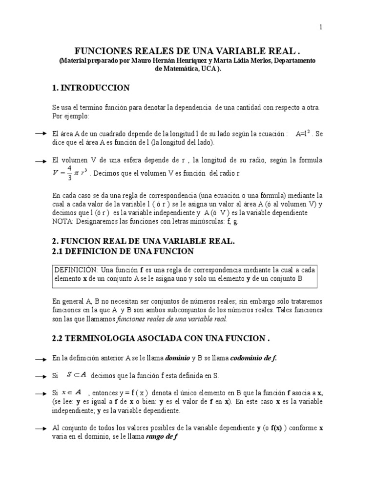 Funciones de Una Variable Real | PDF | Función (Matemáticas) | Objetos ...
