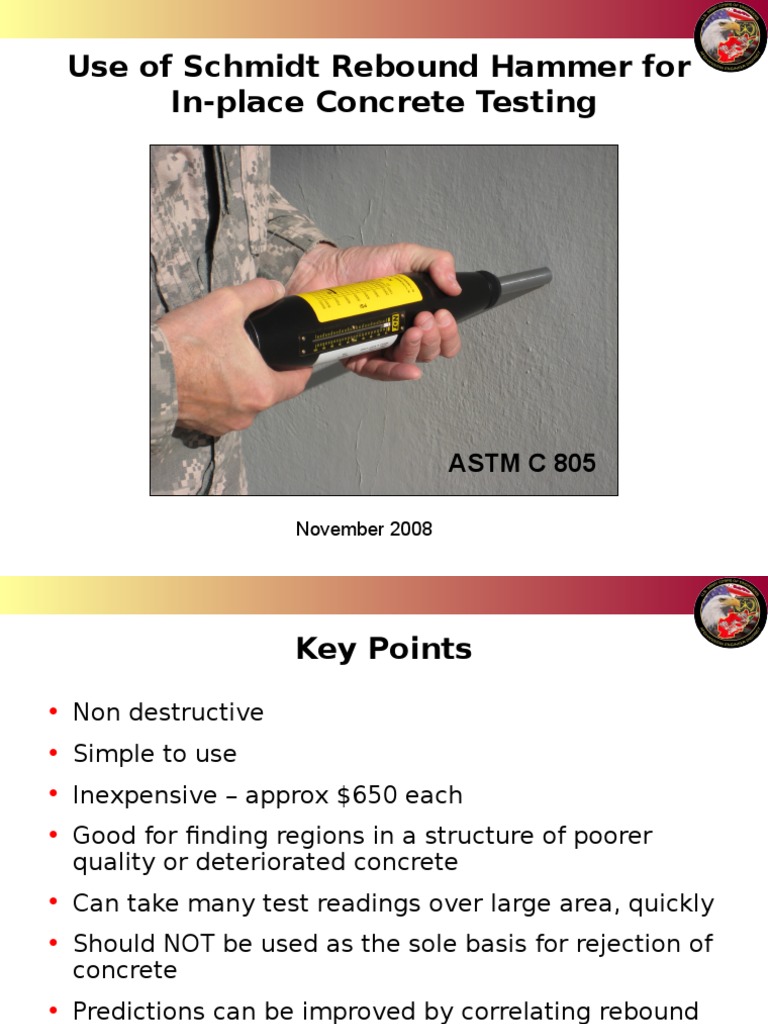 Use of Schmidt Rebound Hammer For InPlace Concrete Testing Astm C 805 PDF