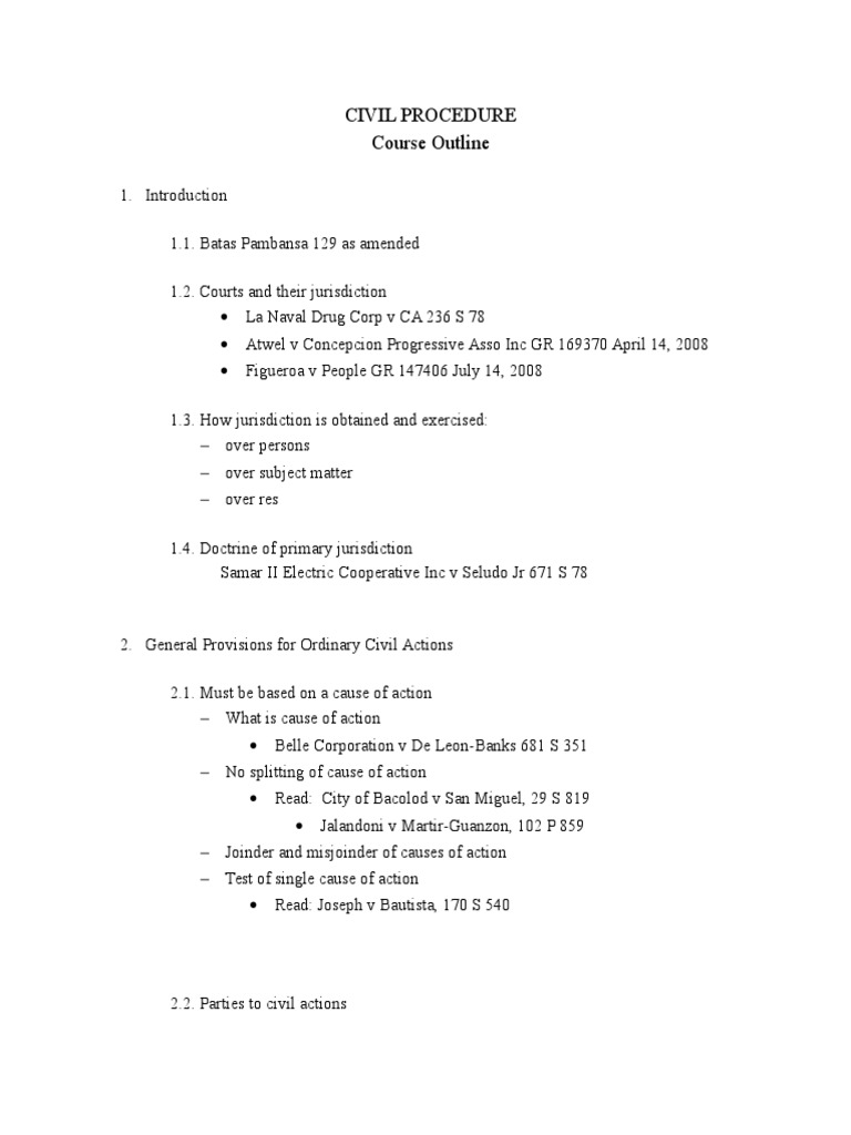 Civil Procedure Outline V082616 Pdf Pleading Summary Judgment
