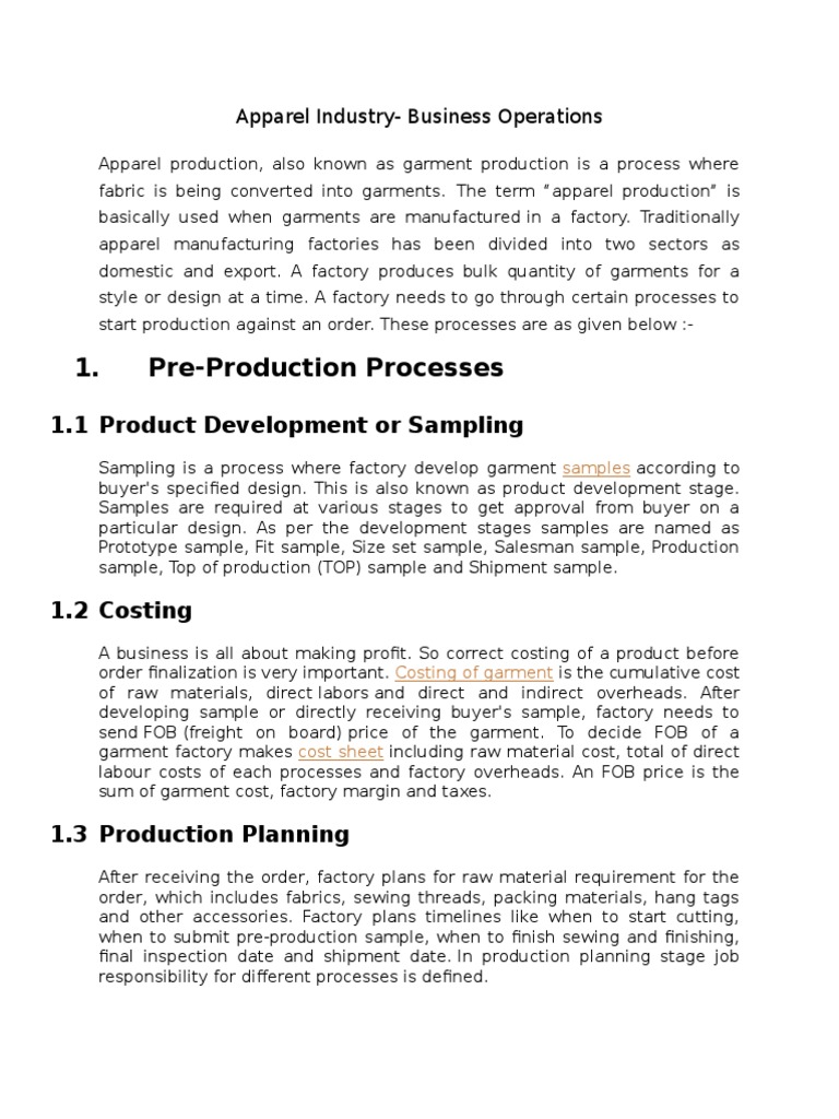 Apparel Industry Business Operations PDF Sewing Clothing