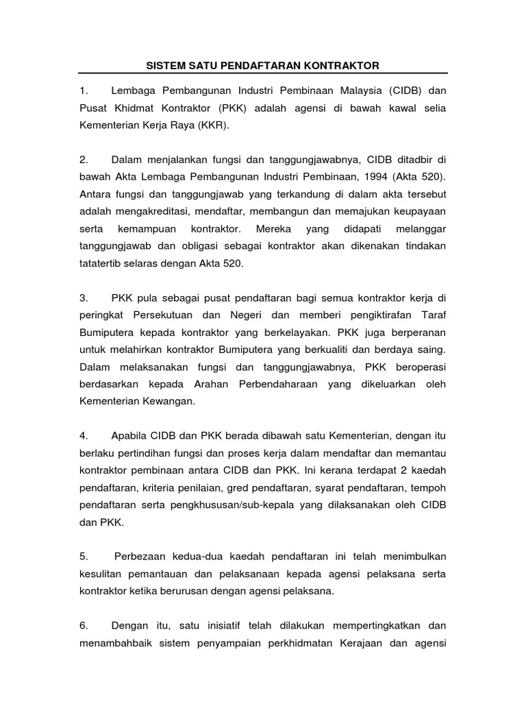 Sistem Satu Pendaftaran Kontraktor  PDF