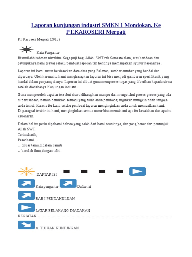 Contoh Kata Pengantar Laporan Kunjungan Industri Smk - Kumpulan Contoh