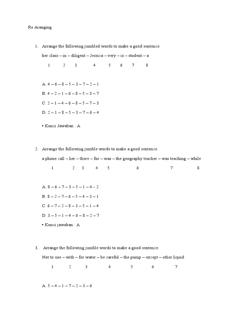 Arrange The Following Jumbled Words To Make A Good Sentence Doc Nature
