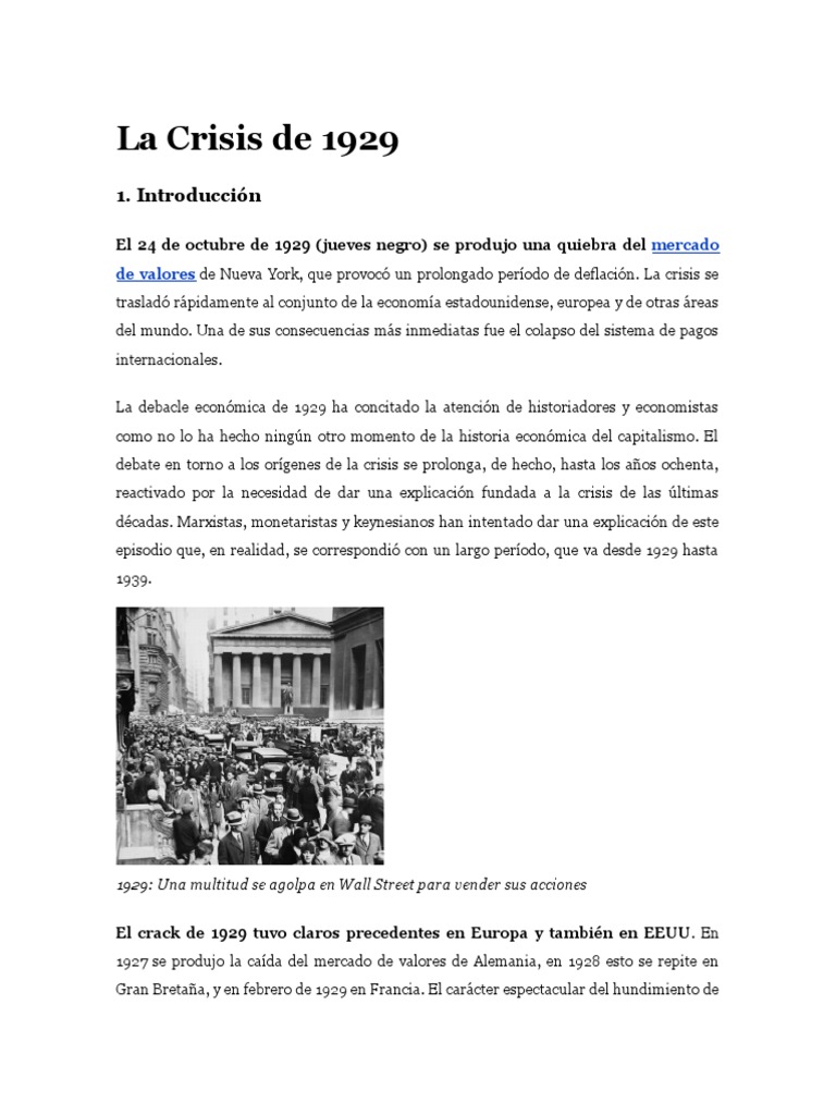 La Crisis de 1929: Causas y Consecuencias | PDF | Gran depresion ...