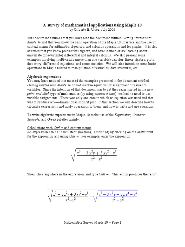Mathematics Survey Maple 10 | PDF | Derivative | Equations