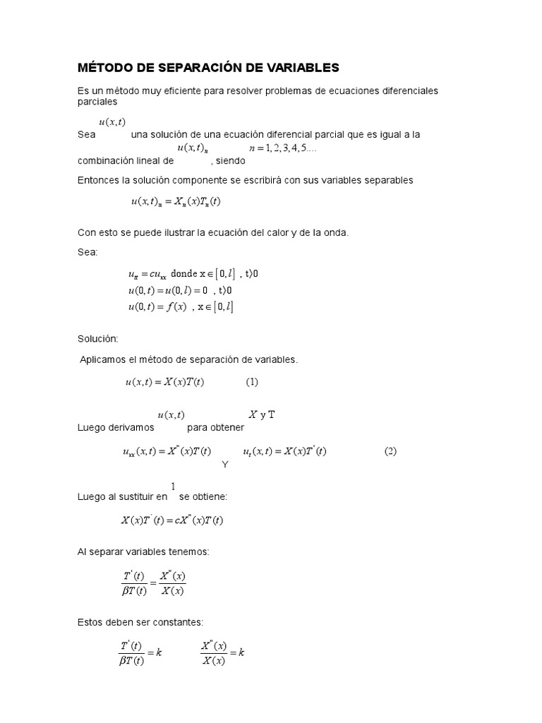 Método de Separación de Variables | PDF | Función continua | Ecuaciones