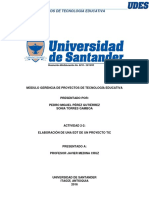 Elaboración de Una EDT A Través de Un Proyecto TIC en Una Institución Educativa.