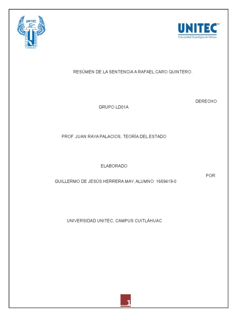 Resúmen de La Sentencia A Rafael Caro Quintero PDF Derecho penal