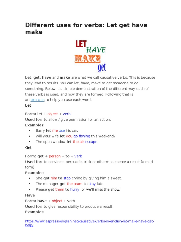 Causative Verbs Verb
