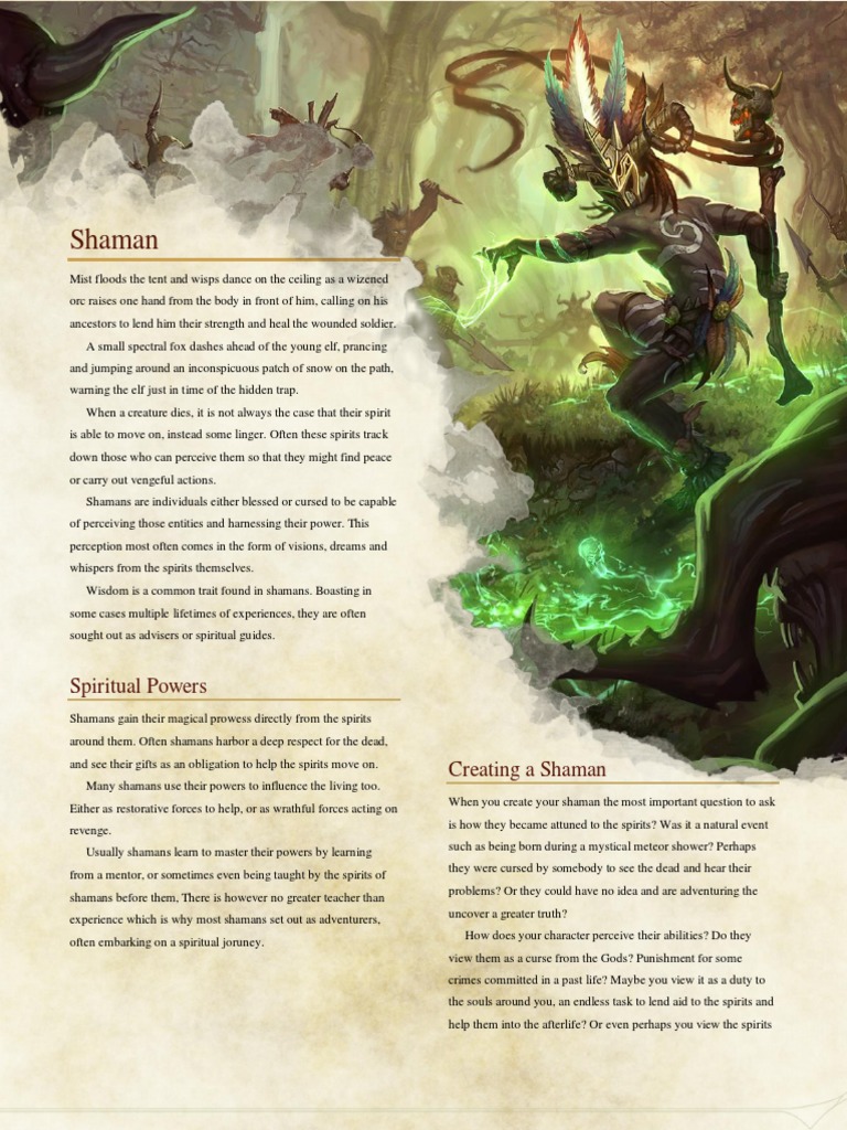 D&D 5e Shaman Class Redesigned Magic (Paranormal) Shamanism