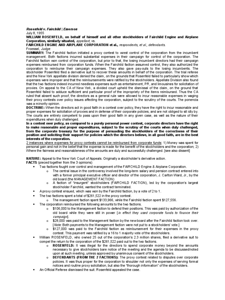 Rosenfeld v. Fairchild Digest PDF Proxy Voting Board Of Directors