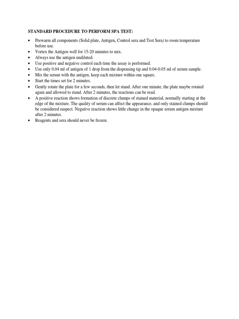 SPA Test Standard Operating Procedure | PDF | Chemistry | Medical ...