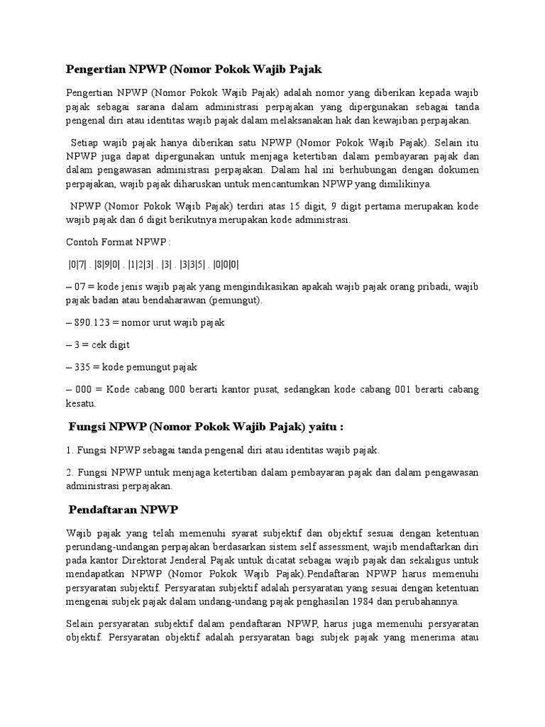 Pengertian Npwp