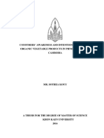 Consumers' Awareness and Intention To Purchase Organic Vegetable Products in Phnom Penh City, Cambodia